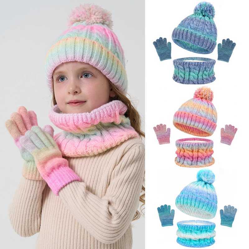 3Pcs Children Winter Hat Scarf Gloves Set Fleece Lining Warm Kids Knitted Hat Suit for Girls Boys Child Cap Kids Beanie 38YL251024