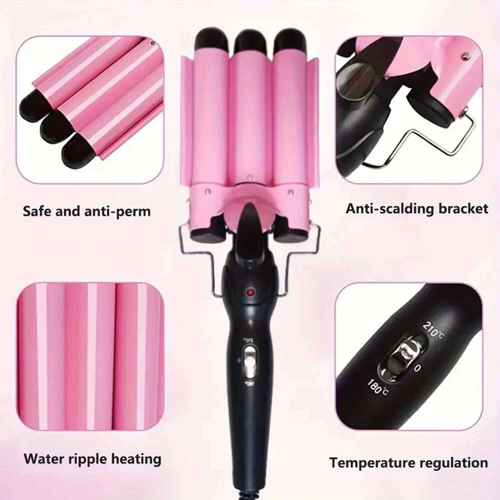 3-Barrel Ceramic Hair Curler Iron with Digital TemperatureControl -Sleek Metallic Finish, Anti-Scald, Ideal for Home Use byWomen