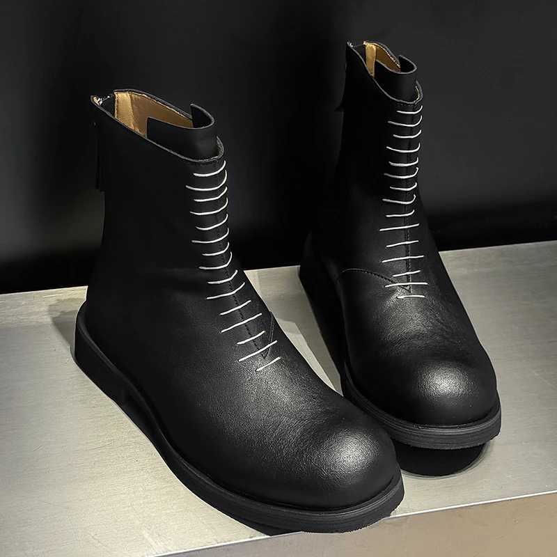 New Fashion Mens Ankle Boots Outdoor Personalized HighTop Shoes Business Motorcycle Boots Sliding Mens Leather Walking Boots W251024