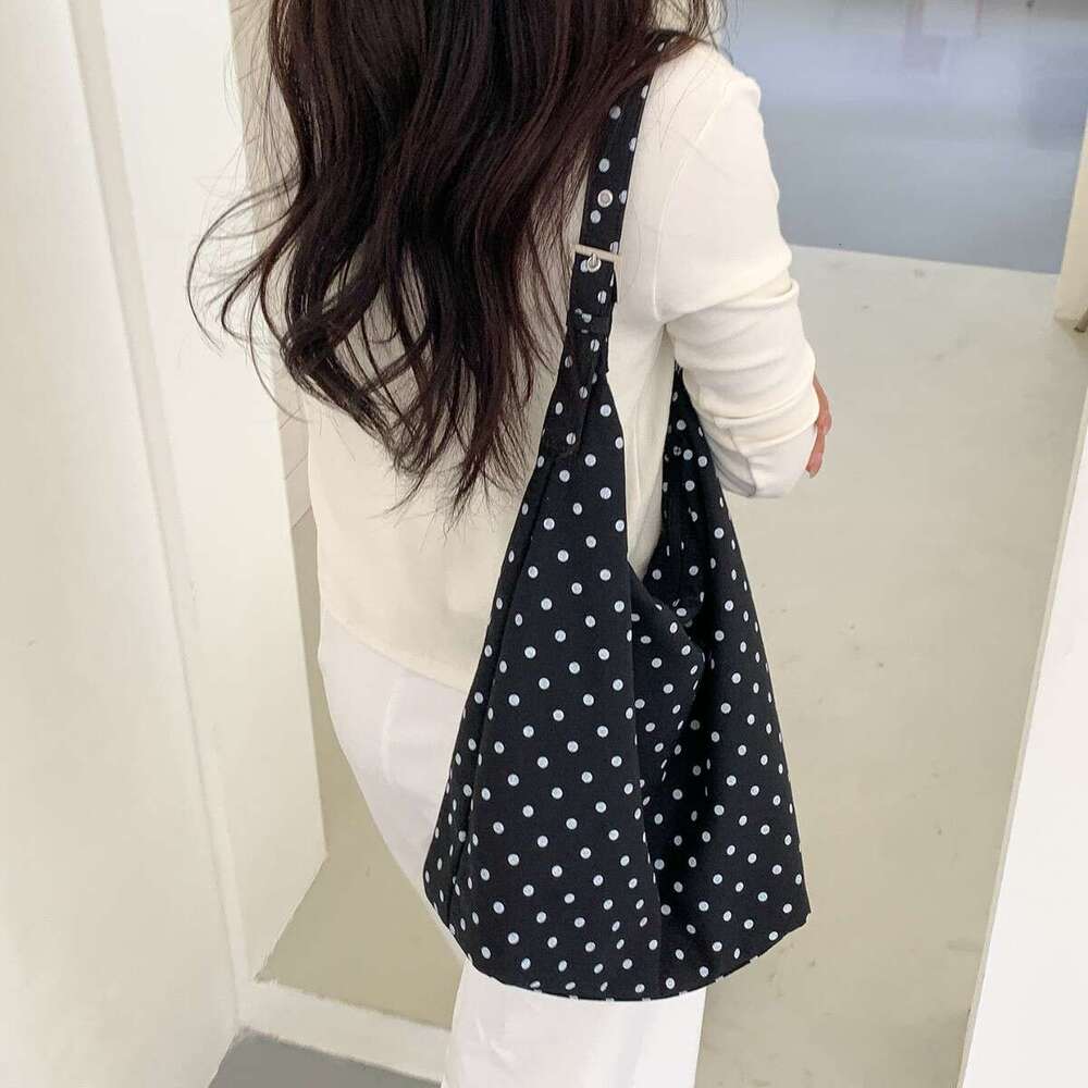 New Casual Polka Dot Women, Cotton Trendy Large Capacity Tote Bag, Lazy Style Commuter Shoulder Bag For Women B5