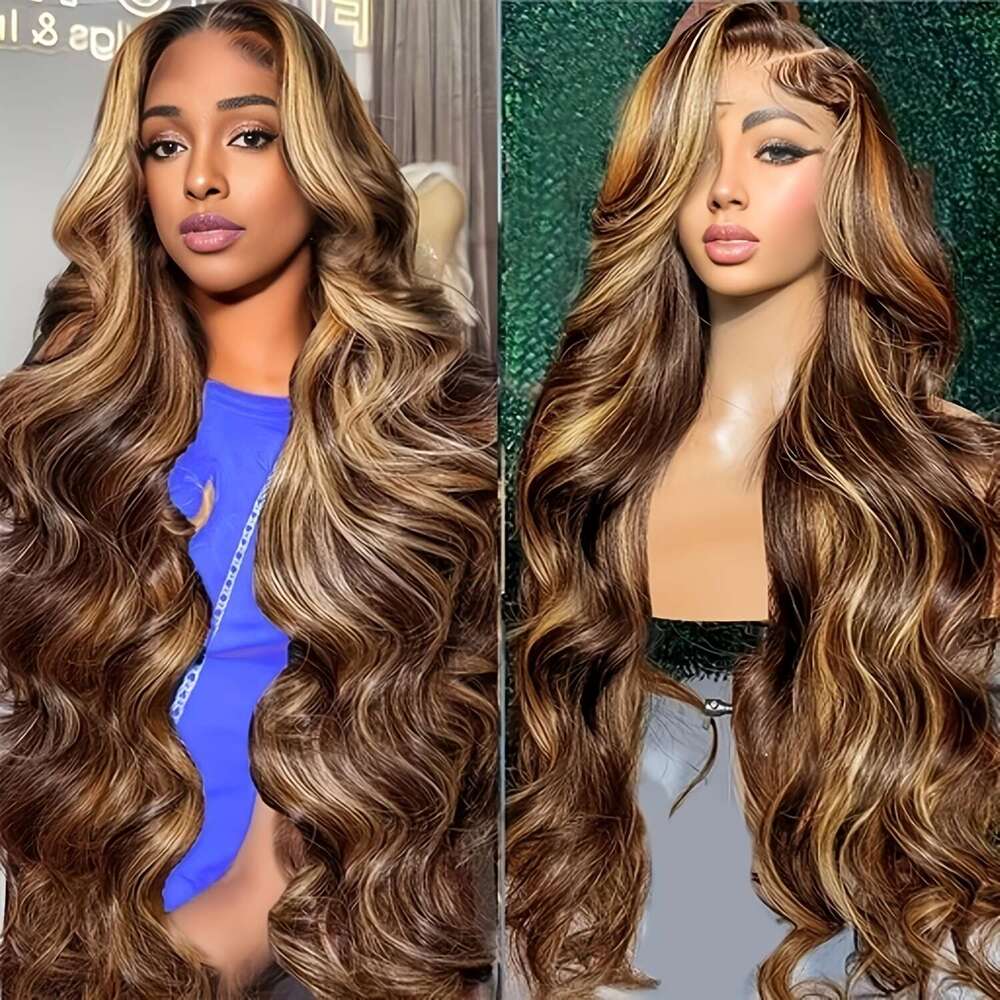 225% Density Ombre Highlight Hair Wigs Glueless Front Pre Plucked Honey Blonde 13X4 HD Lace Frontal Body Wave Loose Curly Human Air Wig 4/27 Easy Wear