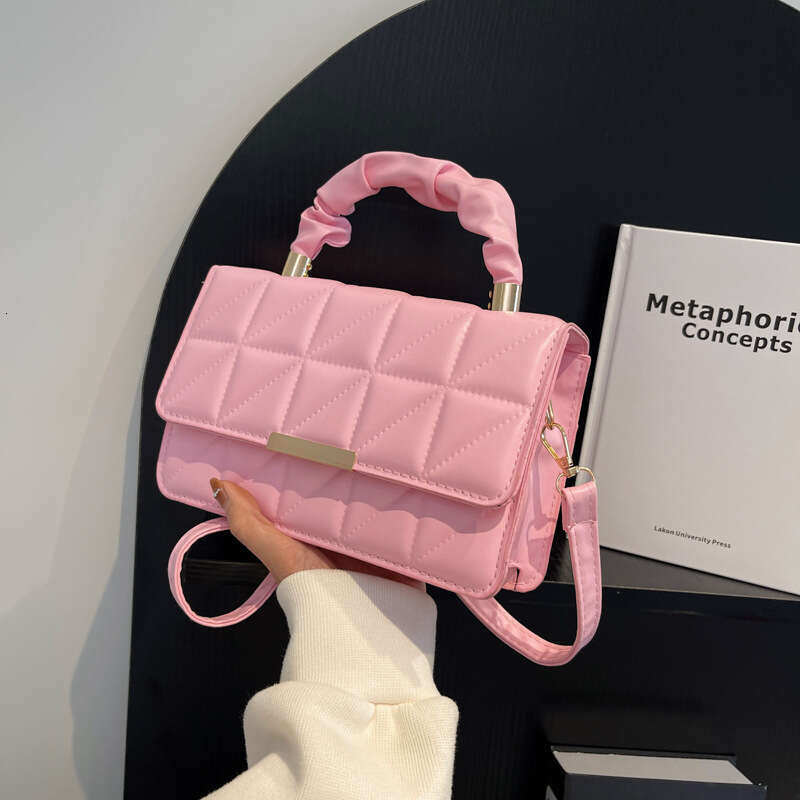 Women's Simple Textured Quilted Stitching Pleated Handbag 2023 Spring Summer New Fashionable Single Shoulder Crossbody Bag Trendy
