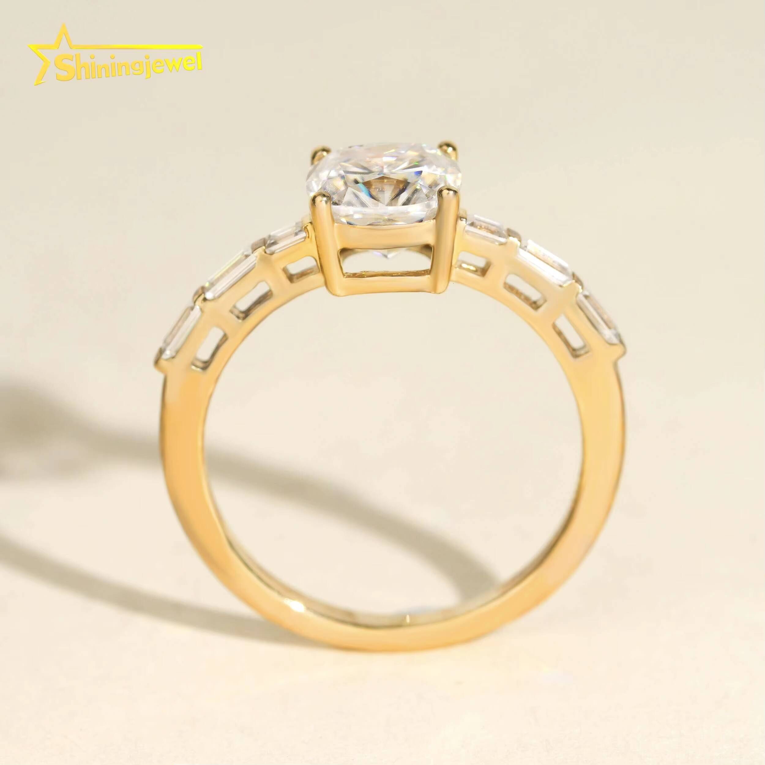 14K Solid Gold VVS 2Ct Cushion Cut Moissanite Diamond Women Engagement Ring Half Eternity Band Hip Hop Jewelry Wedding Band