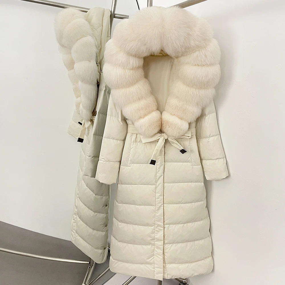 OFTBUY Large Real Fox Fur Collar XLong Puffer Jacket Women Hooded Winter White Duck Down Coat Thick Female Parkas With Belt 251024