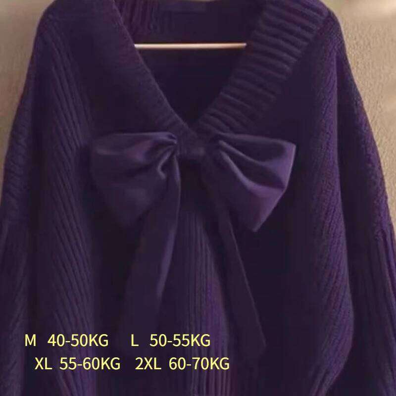 Big Bow Knitwear Sweater For Women Patchwork Red Christmas V-Neck Batwing Sleeve Pullover Female Knit Elegant Pullove