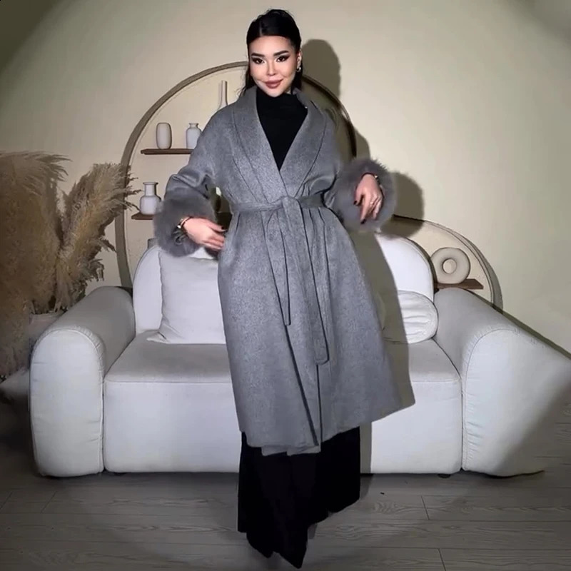 TARUXY Fur Woolen Long Coats Office Lady Removable Elegant Coat Doublesided Wool Overcoat 2025 Cardigan Jacket 251016