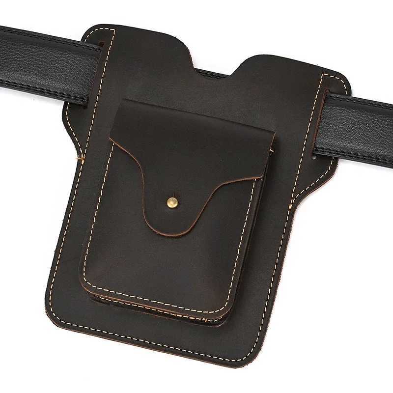 New Design Waist Bag Genuine Leather Phone Belt Pouch Crazy Horse Leather Mens Waist Pack Real Leather Tactical waist packL251024