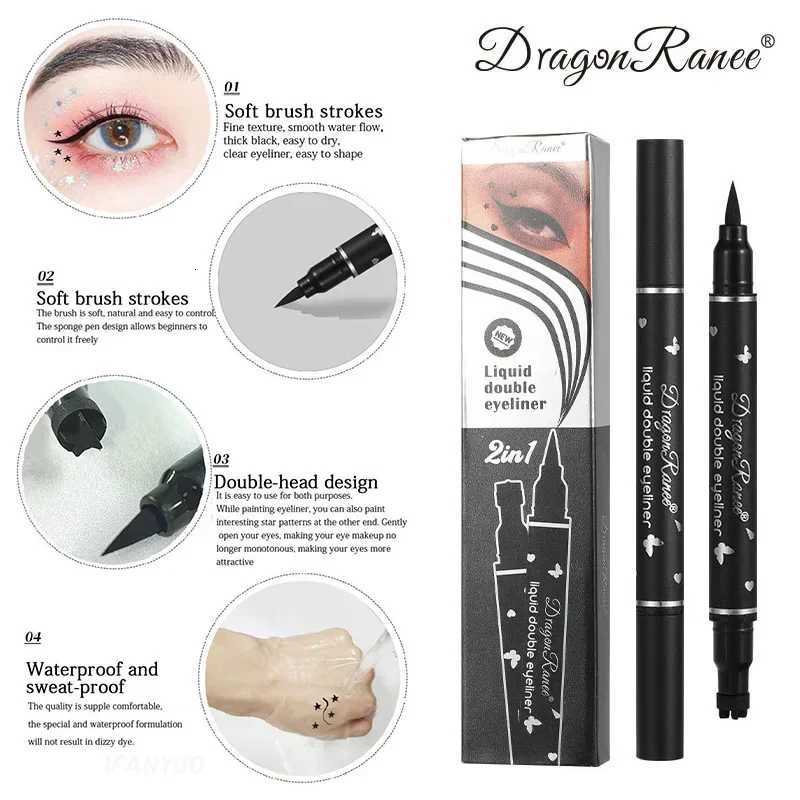 2In1 Liquid Stamp Eyeliner Pen Doubleended Lazy Eye Liner Pencil Star Heart Stamped Black Eyes Corner Makeup Seal Pen for WomenL251024