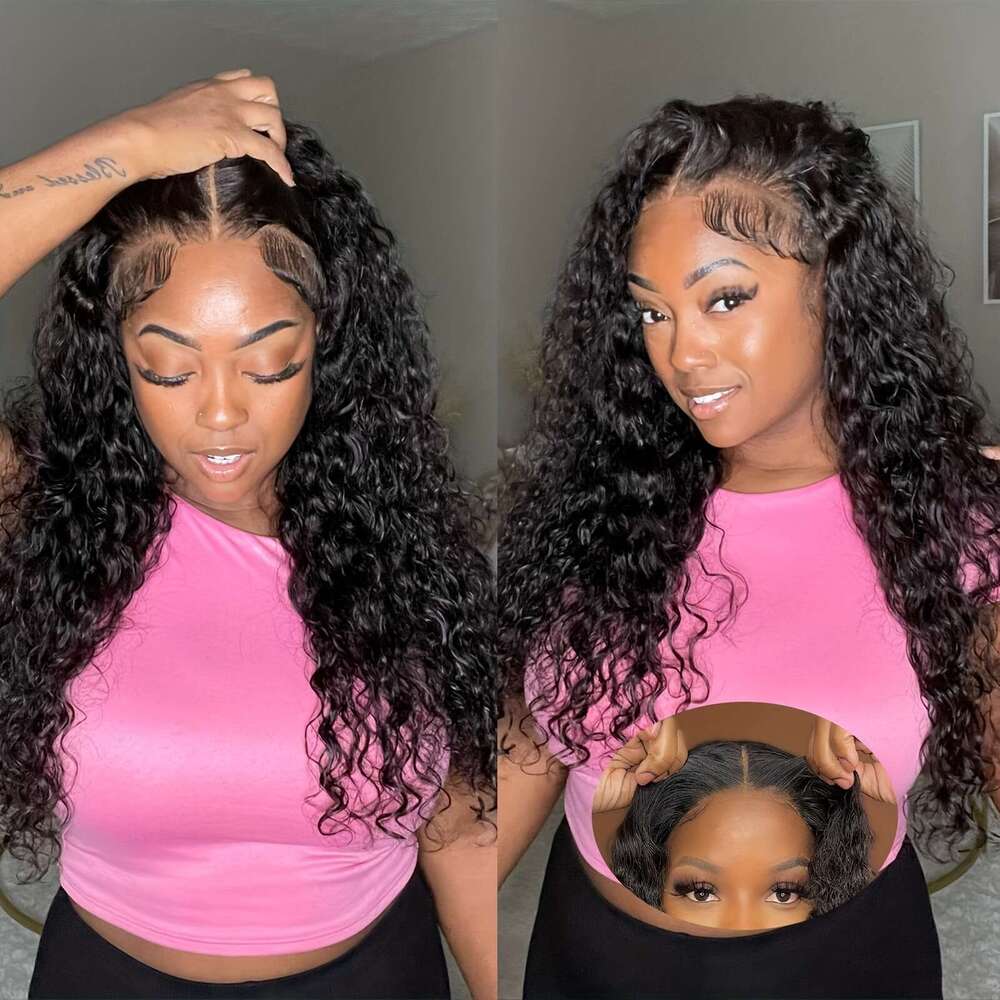 Elegant Deep Wave Glueless Human Hair Wig - Pre-Plucked 6x4 HD Lace Front, Ready to Wear, 200% Density, Natural Black Curly Texture Women, Perfect for