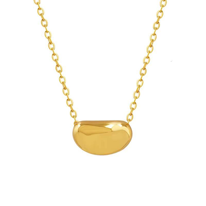 Hot Selling Womens Stainless Steel 18K Gold Plated Necklace Fashion Jewelry Chain with Lucky Golden Bean Pendant Zircon Stone