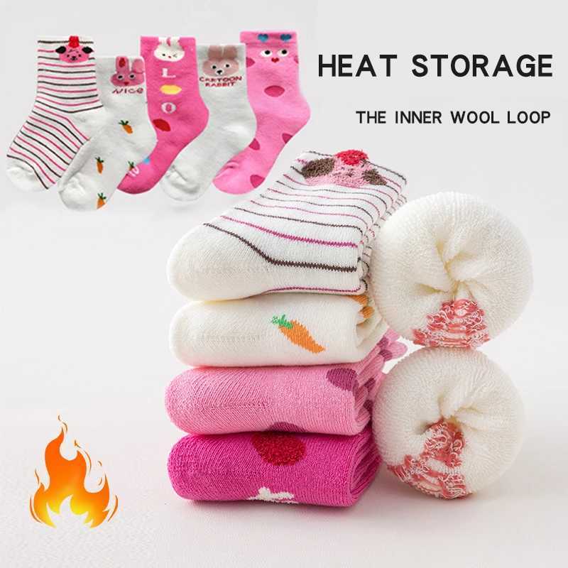 Girls Winter Thickened Warm Socks Terry Light Pink Rabbit Kids Socks 5 Pairs J251024