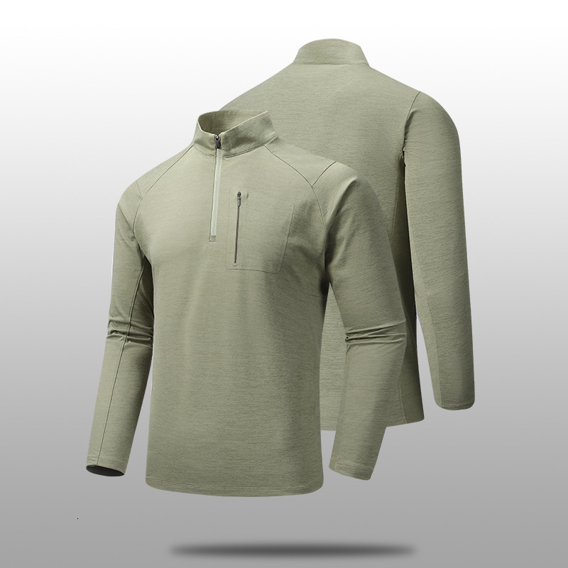 Men's Fitness Quick-Dry Long Sleeve Base Layer Clothing Sweat-Wicking Running Half-Zip Stand Collar