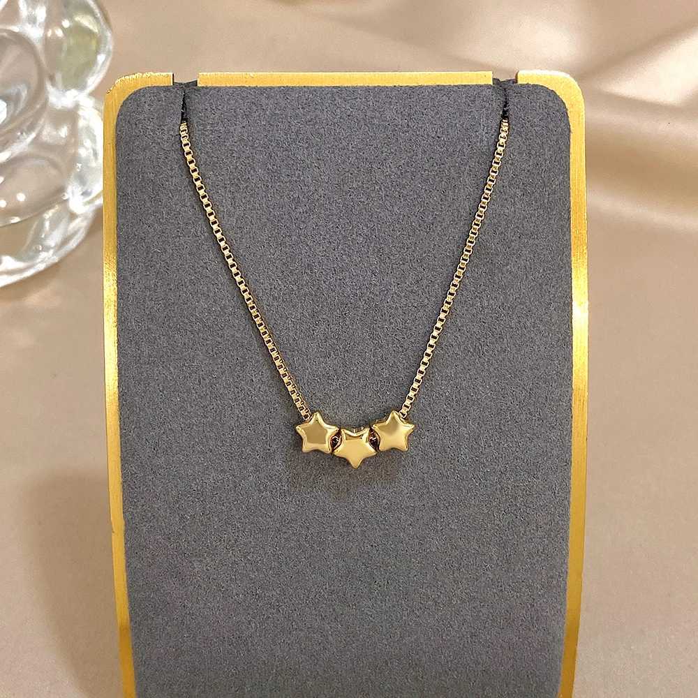 Cute Triple Color Star Beads Necklace for Women Girls Fashion Gold Plated Stainl Steel Charm Necklaces Waterproof JewelryXJ251024