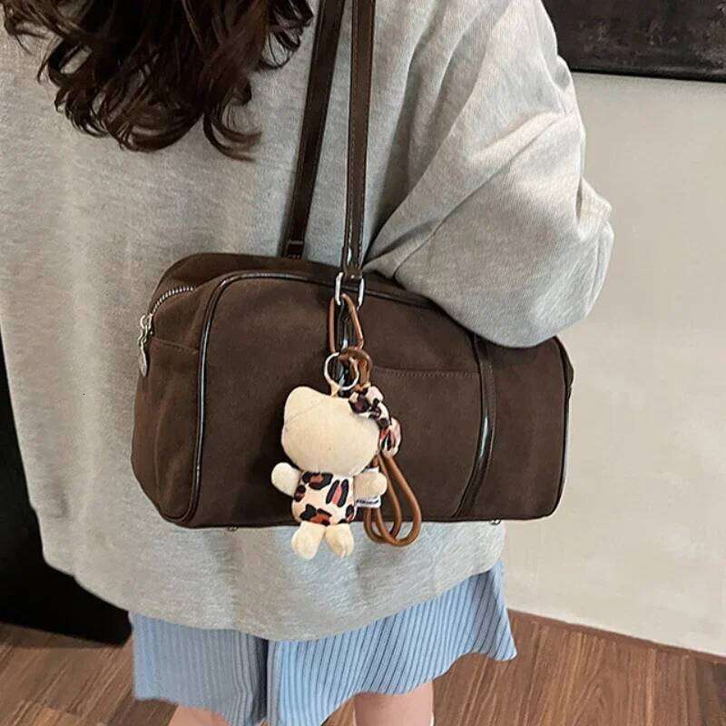 Casual Large Capaci Suede Women 2025 New Autumn Winter Retro Brown Commuter Shoulder Pillow Bag Purses And Handbags