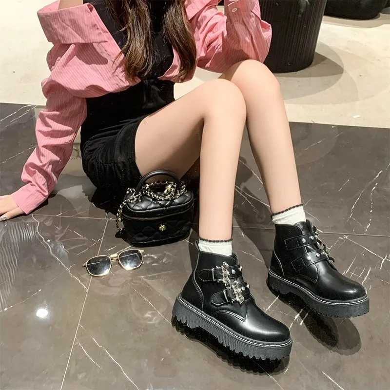 Womens Boots Chunky Hee Ladies Shoes Platform Bat Leather Booties Women Shoes Trend 2024 Sneakers Ankle Boots D451 W251024