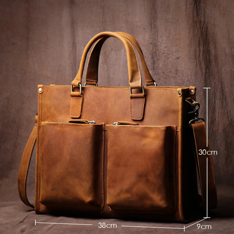 GURO Higher Quality Executive Briefcase Mens Genuine Leather Handbag 14 Laptop Crossbody Vintage Shoulder Bag 251018