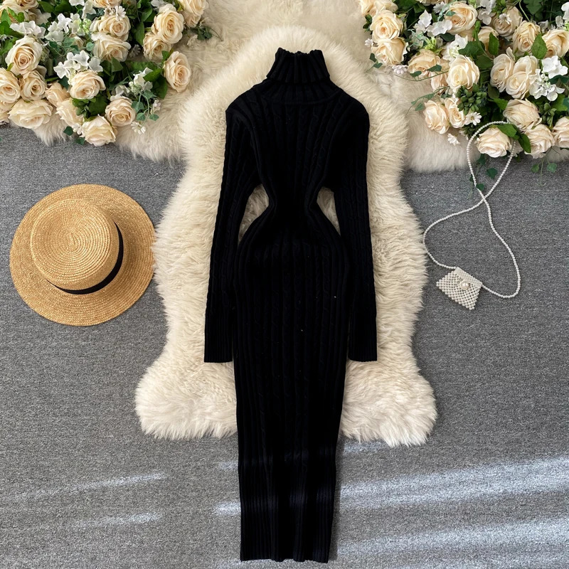 Seoulish Autumn Winter Twist Womens Wrap Knitted Dresses Long Sleeve Sheath Knitwear Office Bodycon Dress Female 2025 251023