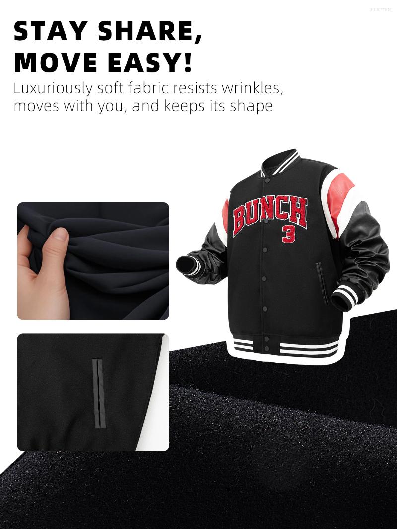 Men's Jackets Mens Varsity Bomber Black Vintage Letter Embroidery Loose Baseball Coats Faux Wool Leather Jacket For Fall&winter