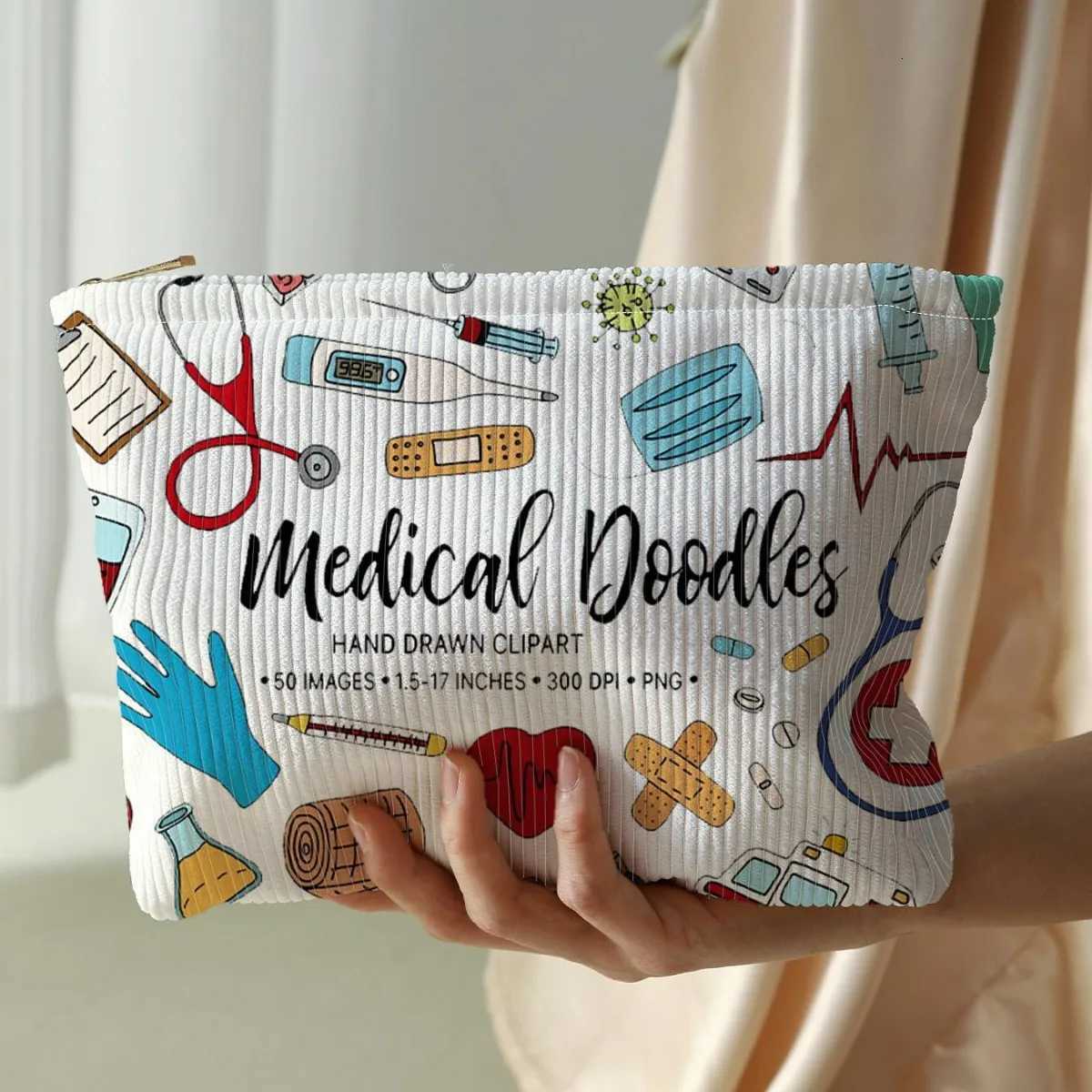 Graffiti Printed Corduroy Makeup Bag Lightweight Zipper Makeup Storage Box Multi functional Bag with LiningT251024