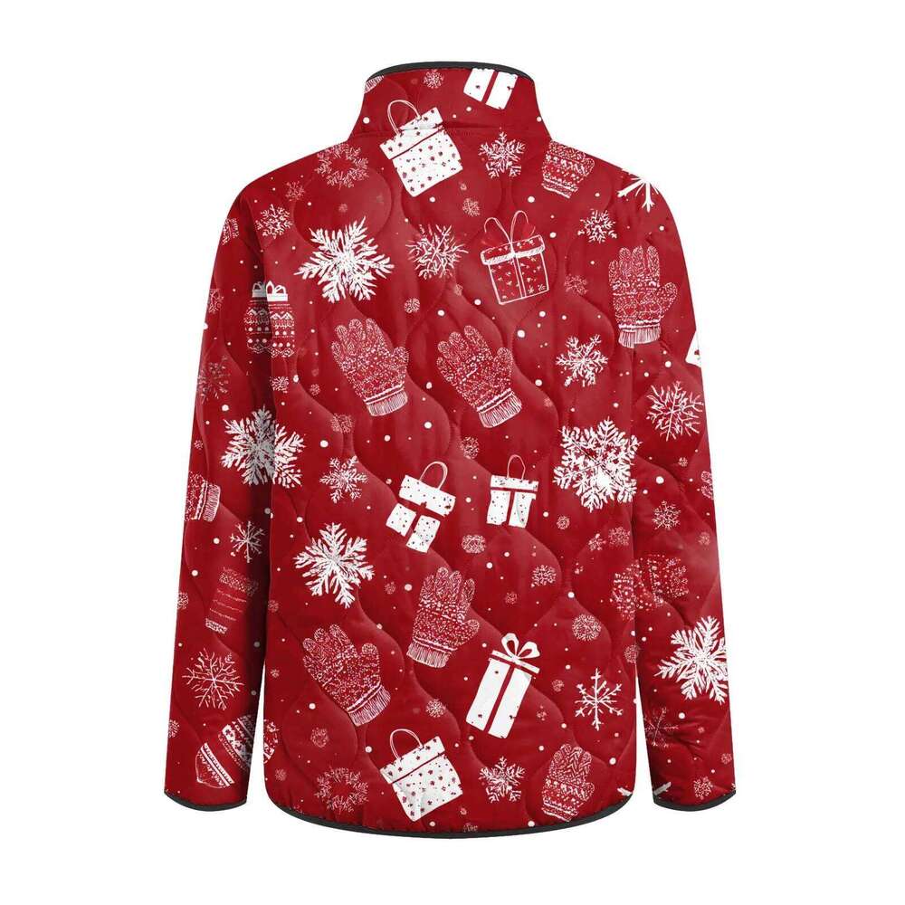Fashion Christmas Print Cotton Padded Jackets For Women 2026 Autumn Winter Warm Fleece Coat Long Sleeve Button Quilted Jacket