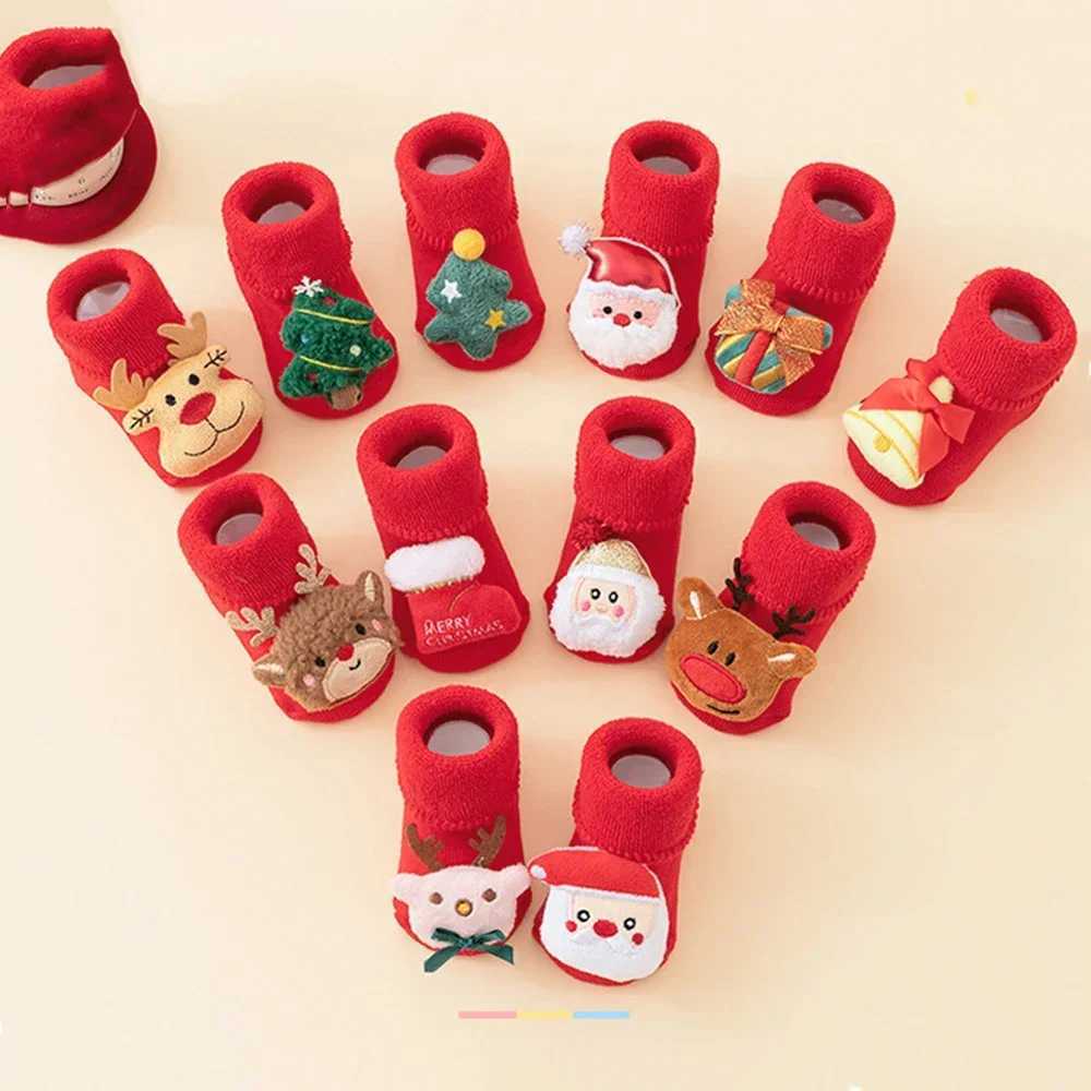 Kids Antislip Socks Infant Christmas Santa Claus Warm Slippers Children Sock Newborn Cotton Winter Baby Girls Boys J251024