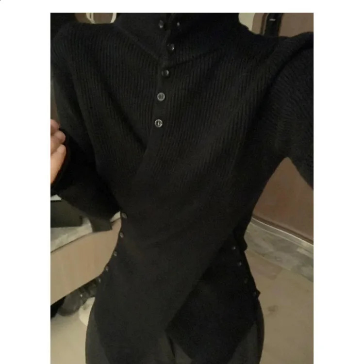 Oversize Irregular Slim Fit Bottoming Sweaters Simple Black Turtleneck Knitted Tops Women Autumn Long Sleeve Cardigan 251020