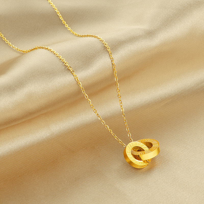 Gold necklace 18K gold plated double ring necklace for women light luxury, high-end, niche white shell pendant necklace designer necklace free shippin