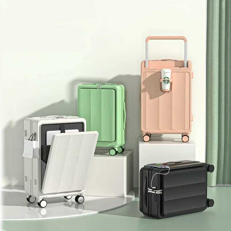 Trolley Luggage Wholesale Front First Class Open Multifunctional Suitcase with USB Charging and Cup holder Carry on Luggage SetW251024