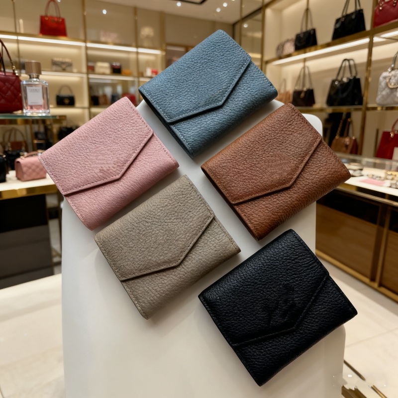 Fashionable short wallet with classic jacquard embossed design multi grid design loose change credit card black pink blue 10A