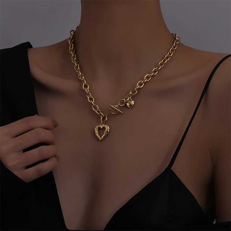 Fashion Heart Stainl Steel Women Pendant Necklaces Luxury Design OT Buckle Exaggerated Thick Chain Necklace JewelryXJ251024