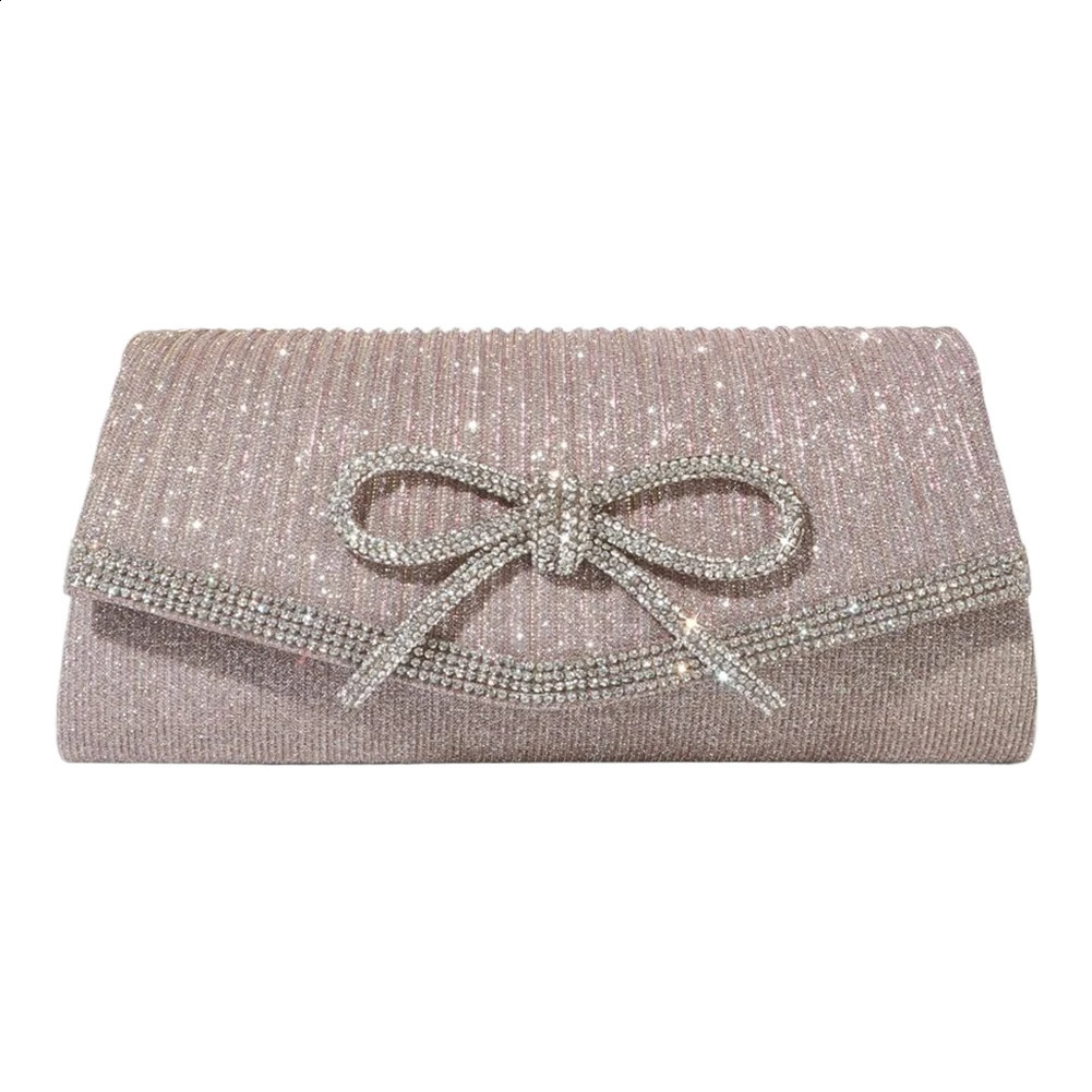 Women Evening Bag Bow Handbag Glitter Rhinestone Hobo Bag Adjustable Strap Wedding Party Prom Purse 251023