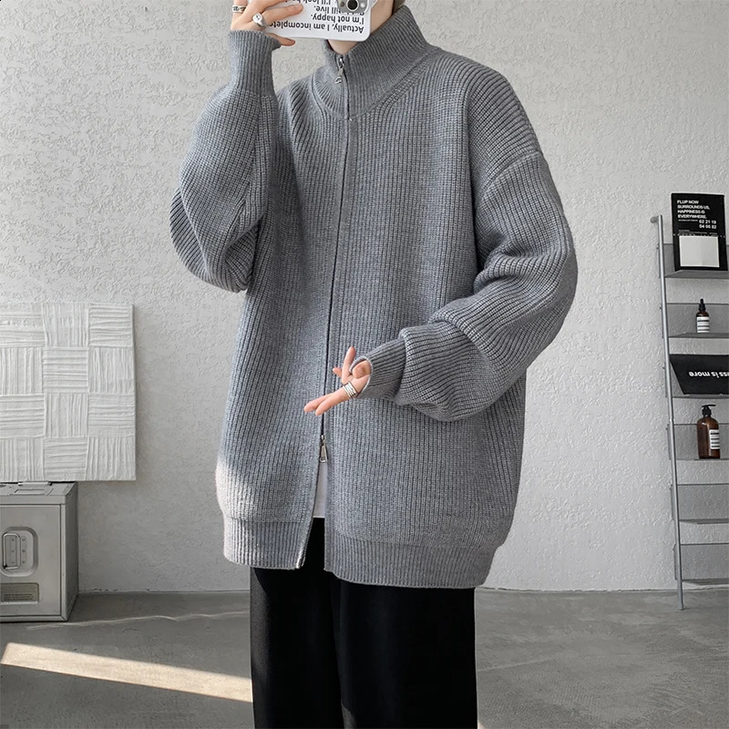Japanese lazy style stand up collar zipper cardigan sweater jacket mens 2024 spring and autumn knitwear couple 251015