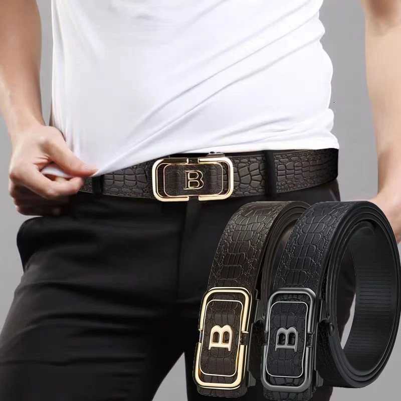 Personalized Simple Crocodile Pattern Automatic Buckle Belt Paired With Casual Business Belt Fashion Mens Unique Design Belt W251024