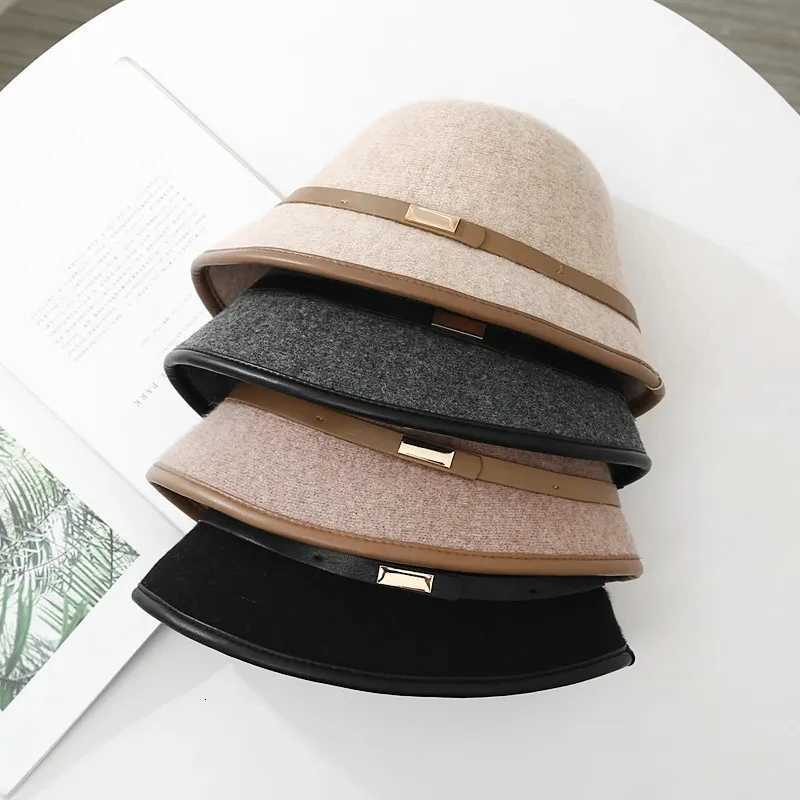 New 5 colors Fishing Hat Unisex Solid Color Wool Winter Hat With Belt Winter Bucket Wool Cashmere Woman Warm Cap Gift WholesaleL251024