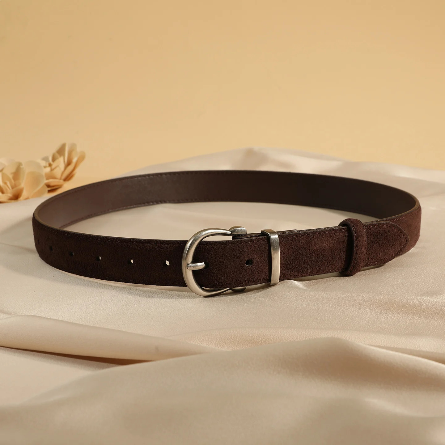 Womens Fashion Suede Leather Belt Adjustable Vintage Alloy Buckle Stylish Versatile Waistband for Jeans And Dresses 251013