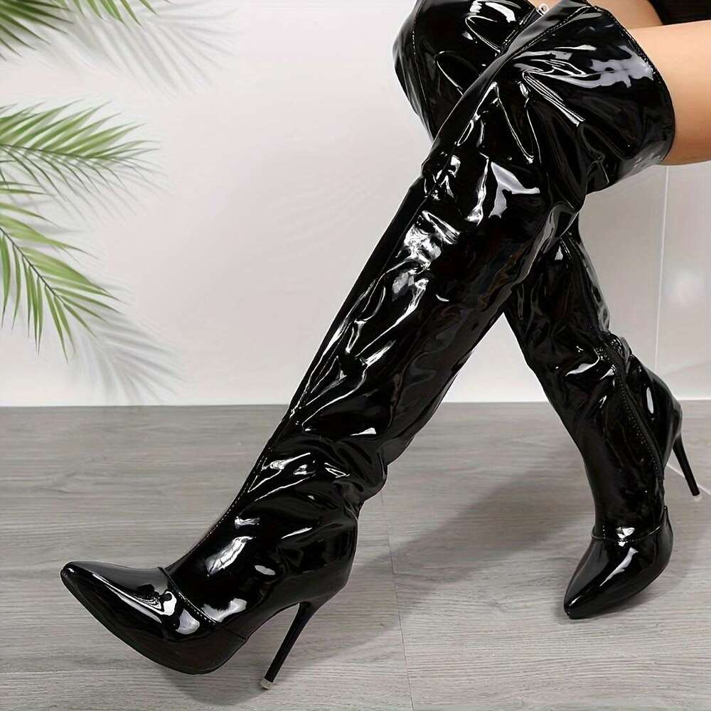 European And American Plus-Size Pointed-Toe Stiletto High-Heeled Cover Boots, Four-Season Over-The-Knee Women's Boots