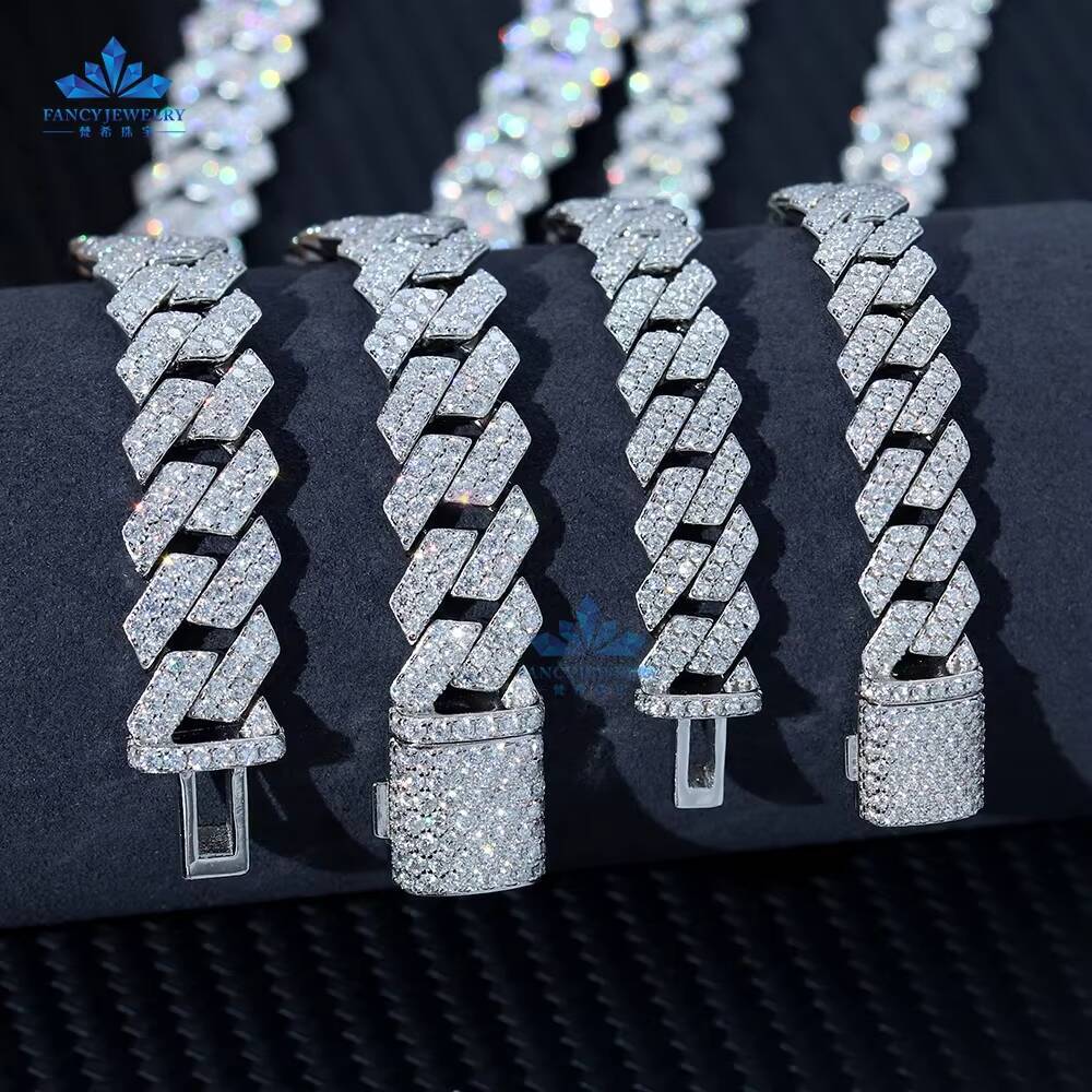 Hip Hop Mens Full Diamond Iced Out 12mm Cuban Link Chain 14K 18K Gold 925 Silver Moissanite Cuban Bracelet