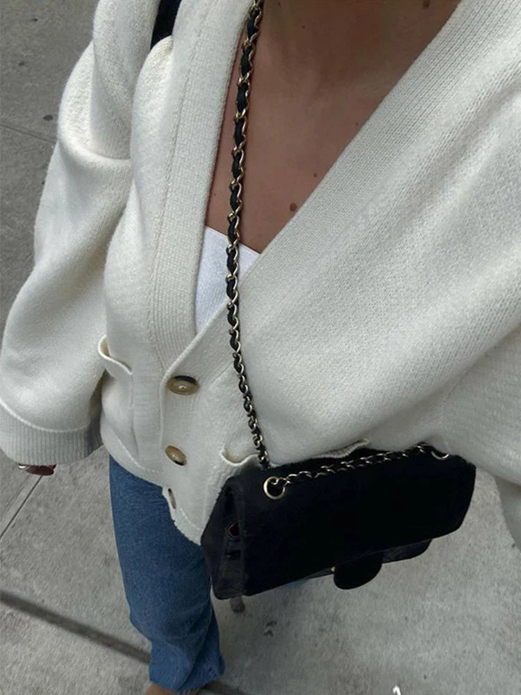 Solid Color Knitted Cardigan for Women Elegant Long Sleeves Vneck Single Button Coat Female Casual Autumn Winter Sweater Tops 2 251013