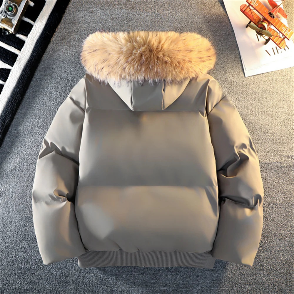Mens Fur Collar Soft Leather Parkas Winter Down Puffer Overcoat Men Windproof Padded Coat Streetwear Mens Outdoor Parka Jacket 251020