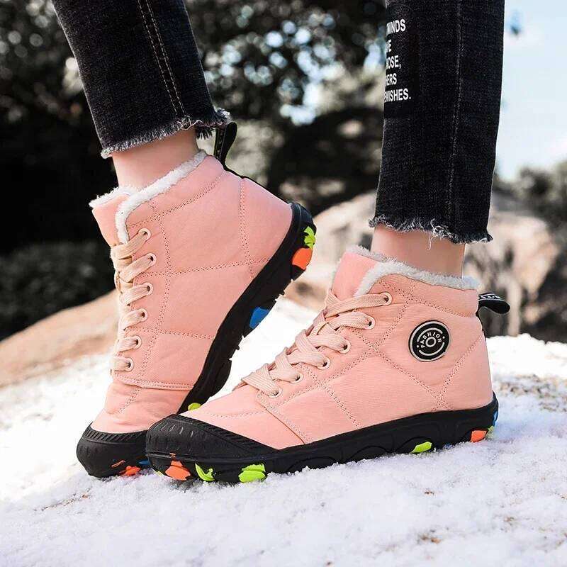 New Kids Hiking Shoes Non-Slip Boys Winter Sneakers Warm Plus Fur Teenagers Sport Trekking Shoe For Girls High Top Boots