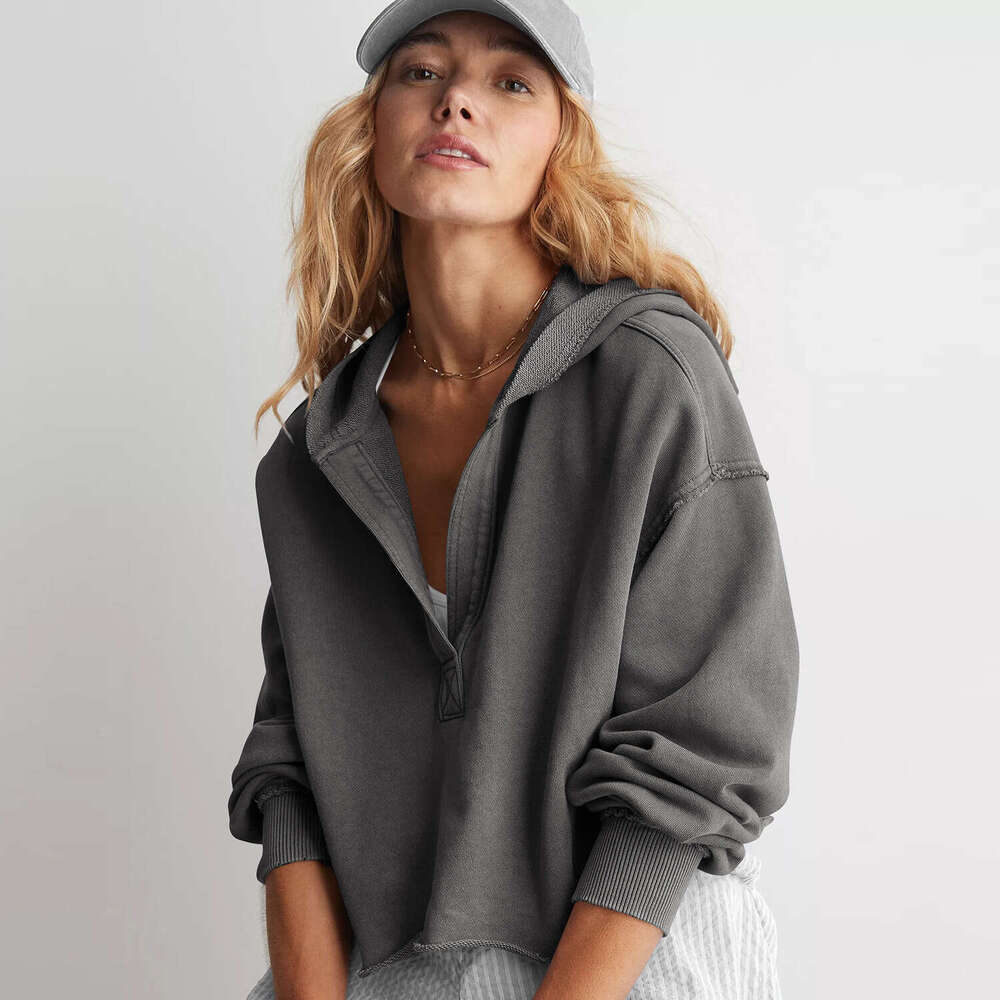 Fashion Loose Trendy Hoodie for Women Spring Autumn V-neck Pullover Long Sleeve Top