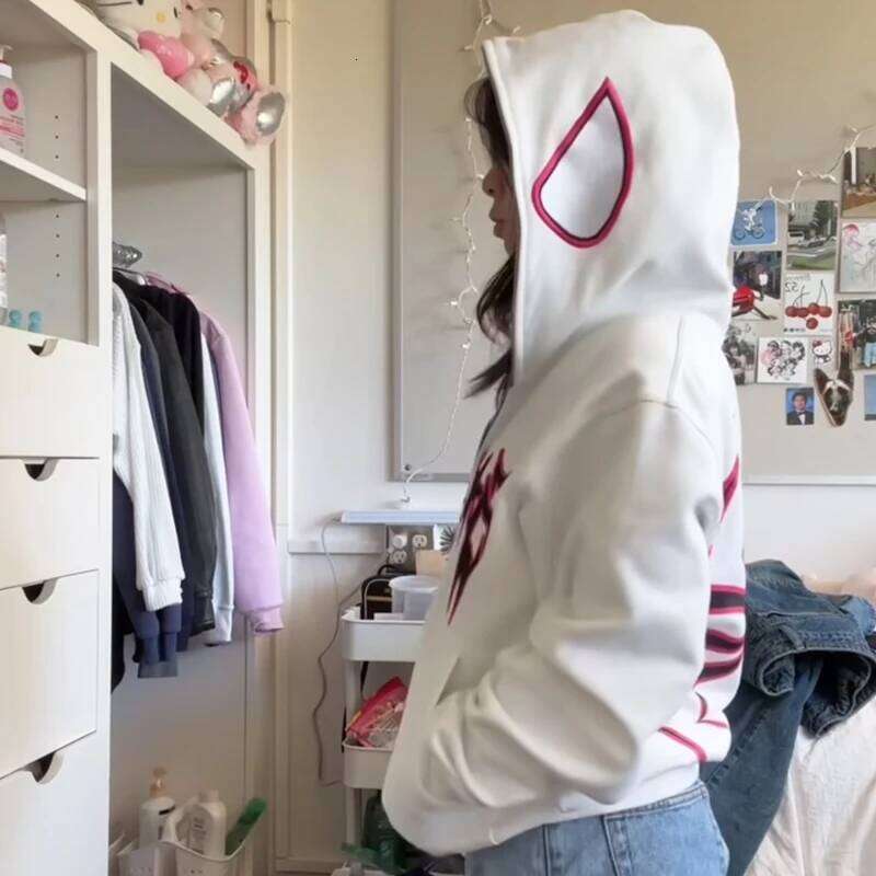 Y2k New Korean Women Hooded Shirt Gothic Spider Print Hoodie Zip Up Sweatshirt Vintage Streetwear Clothing Loose Hip Hop Clothes