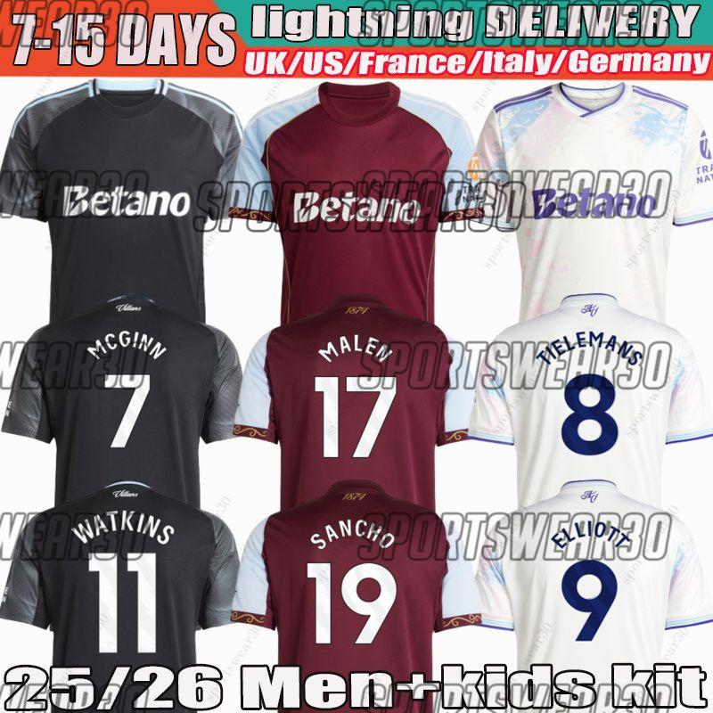 25 26 astons Soccer Jerseys ROGERS OMANA KAMARA TIELEMANS 2025 football WATKINS KONSA ELLIOTT PAU GUE55AND shirt Mens Kids kit sock Full sets