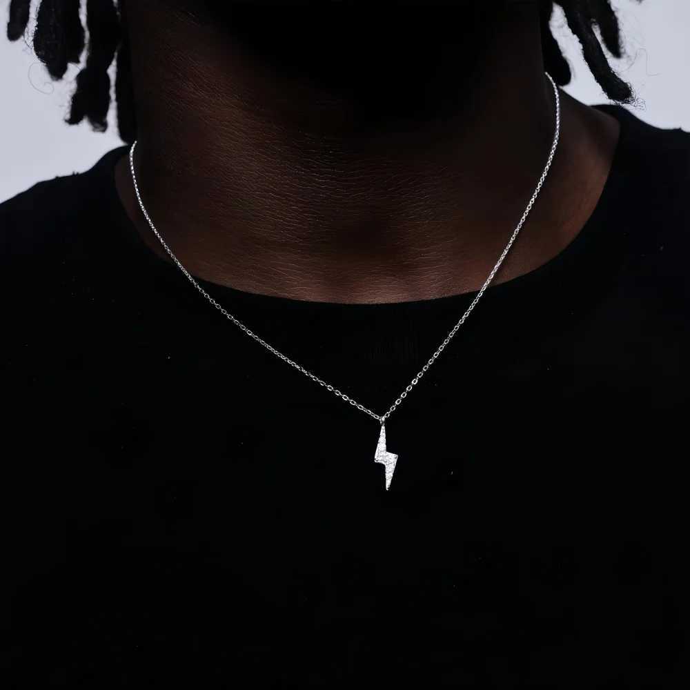 Hip Hop Men Zircon Stainl Steel Lightning Pendant Necklace Simple Punk Necklace For Women Retro Party JewelryXJ251024