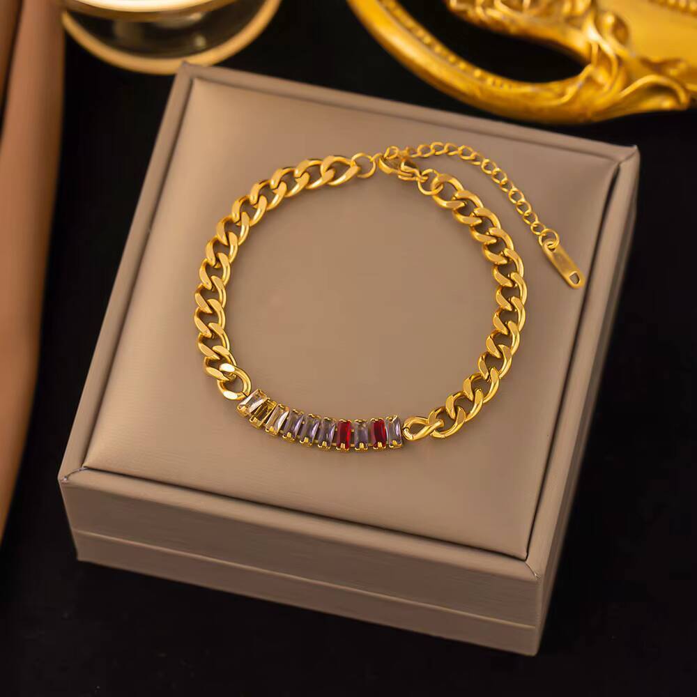 High Quality Wholesale Fashion Niche Simple Design Colorful Transparent Long Diamond Titanium Steel Bracelet