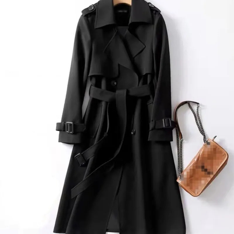 Womens Trench Coat Autumn Korean Long Jacket with Belt Solid Doublebreasted British Style Khaki For Women Red Blue 251021