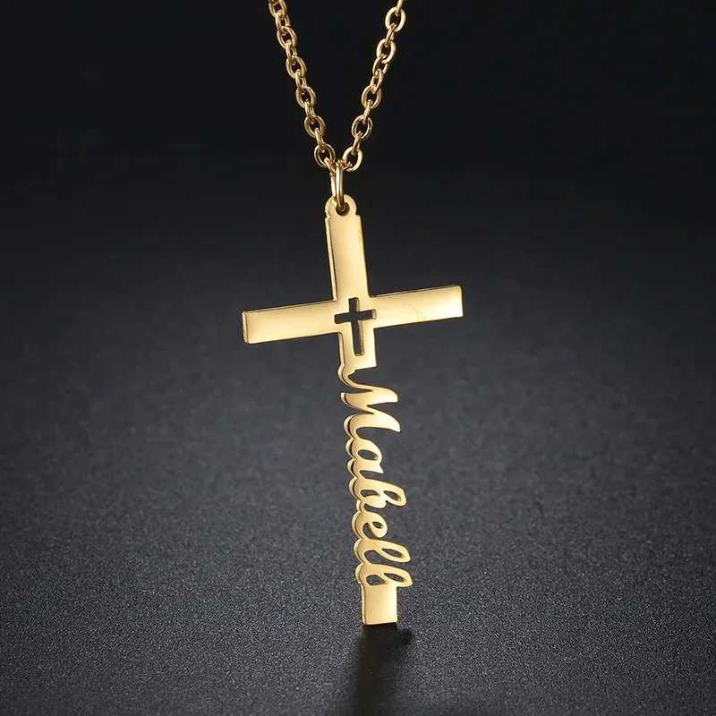 Personalized Name Cross Necklace Custom Stainl Steel Gold Necklace Cross Pendant Simple Design Fashion Jewelry Birtay GiftXJ251024