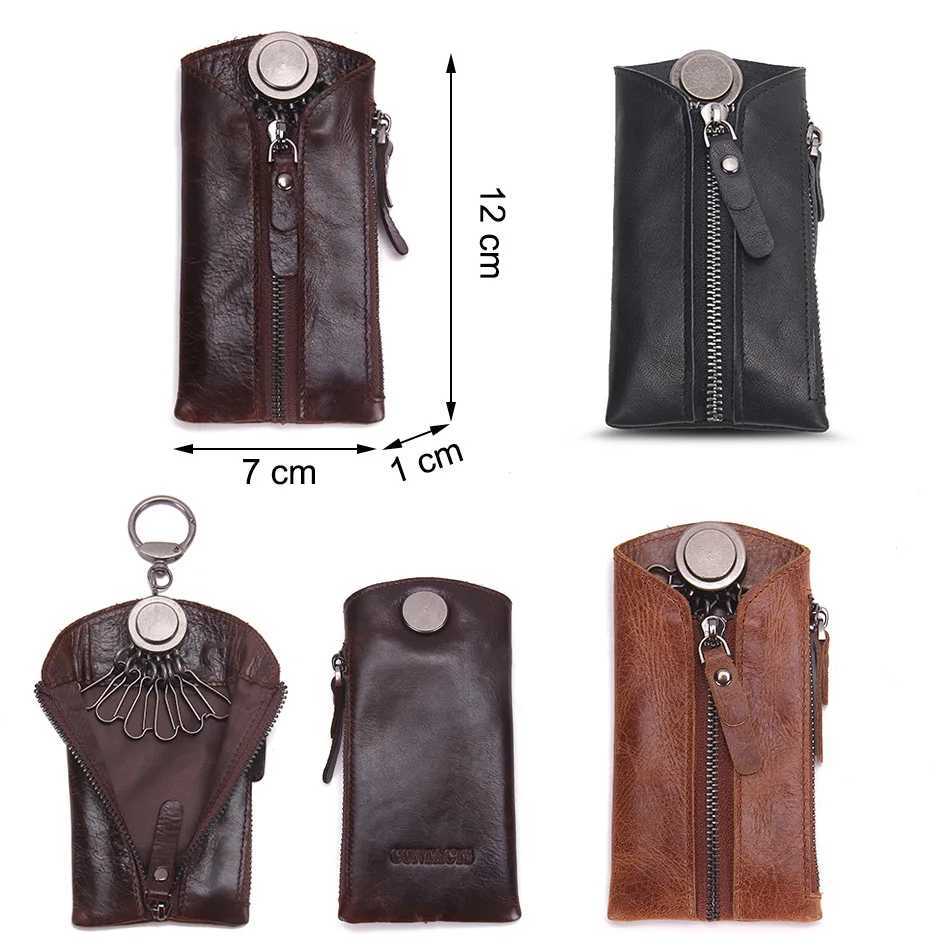 CONTACTS 100 Genuine Leather Key Wallet Men Car Key Holder Zipper Keys Case Top Quality Male Man Housekeeper Keys Organizer Z251023