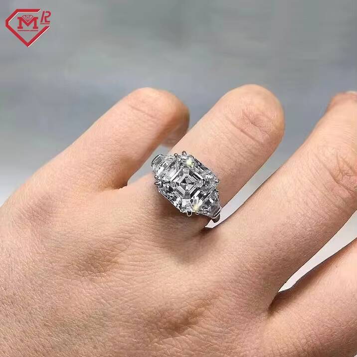 5CT Moissanite Diamond Ring Engagement Ring Asscher Cut Fully Iced Out Moissanite Ring for Women