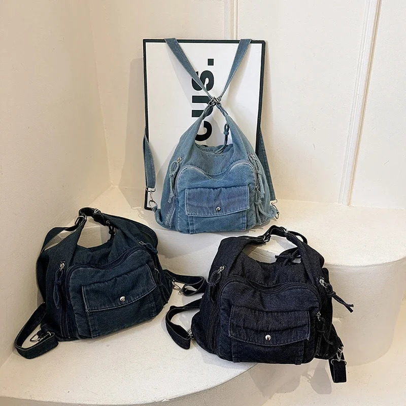 Solid Color Denim Trendy Shoulder Bag for 2025 High Quality Fashion Zipper Large Capacity Versatile Womens Crossbody Bag 251023